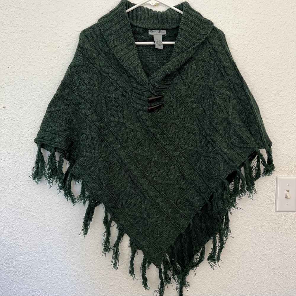 Olivia Sky Green Knit Poncho